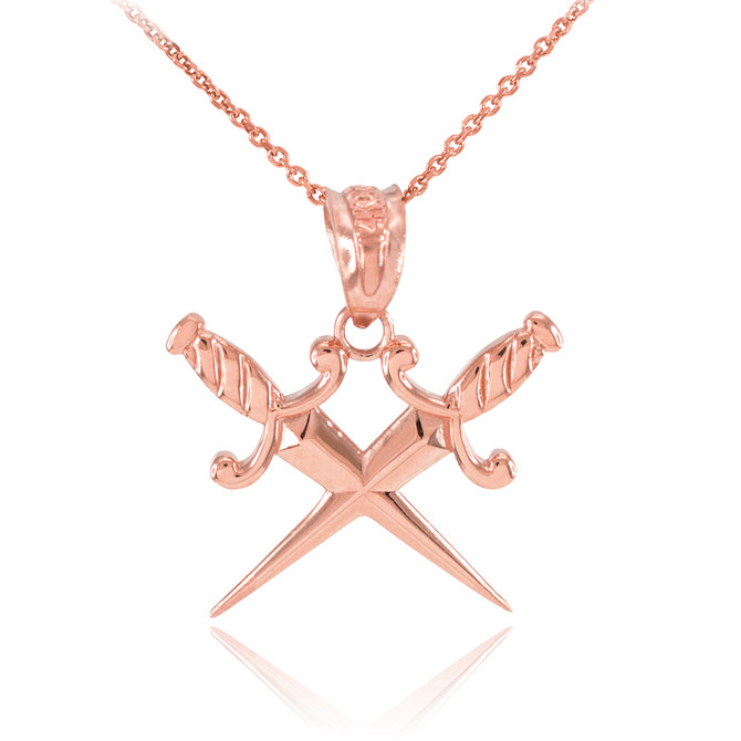 Rose Gold Crossing Daggers Charm Necklace