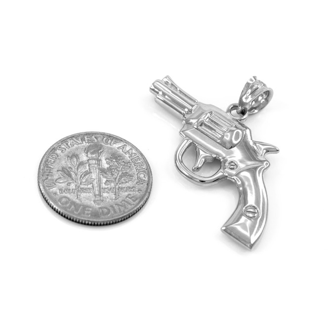 White Gold Pistol Gun Pendant