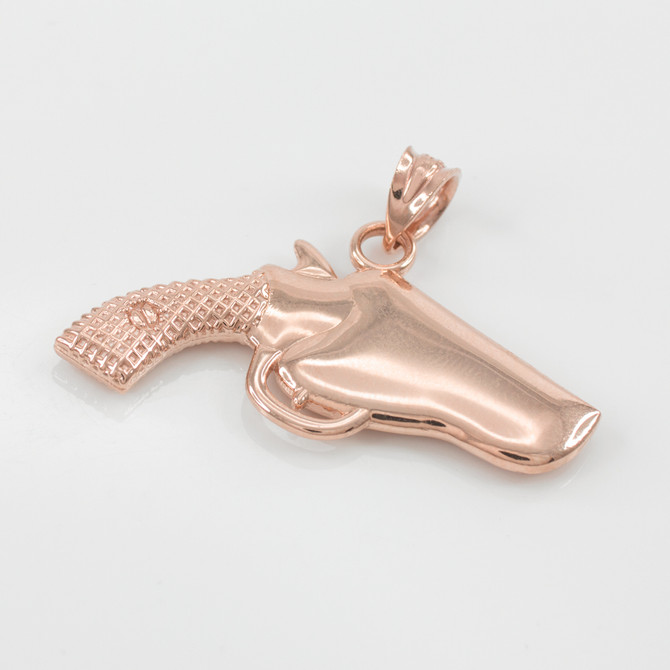 Rose Gold Holstered Revolver Pistol Gun Pendant Necklace