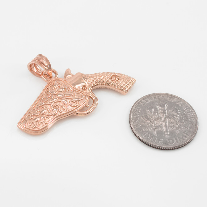 Rose Gold Holstered Revolver Pistol Gun Pendant Necklace