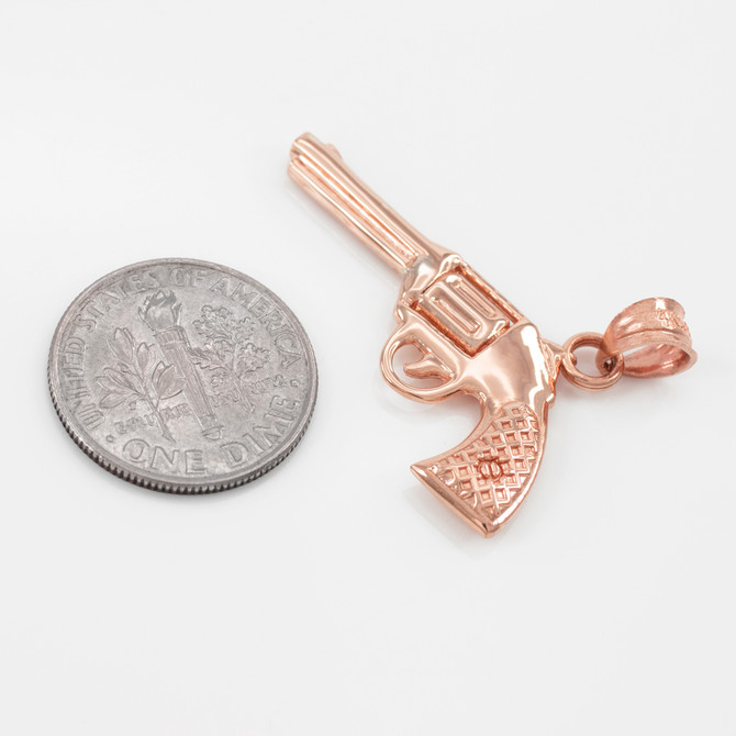 Rose Gold Long Barrel Revolver Pistol Gun Pendant Necklace