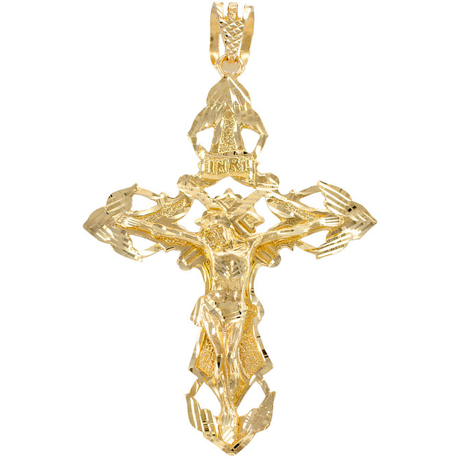 Solid Gold Crucifix Mens XL Hip-Hop Cross Pendant