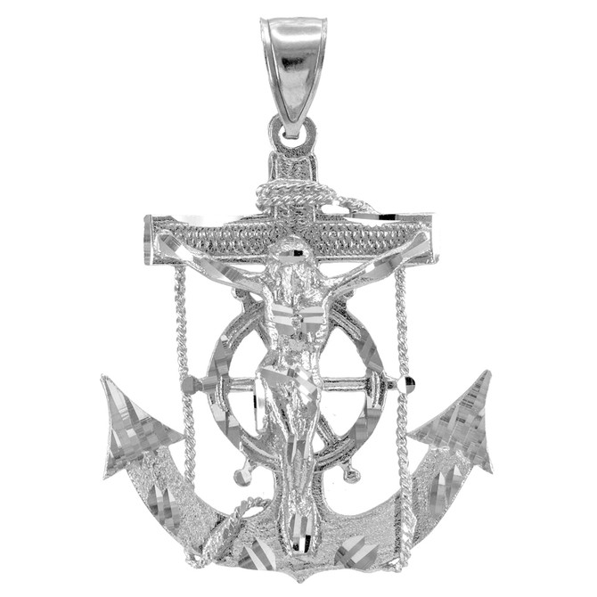 White Gold Mariner Crucifix Cross Pendant