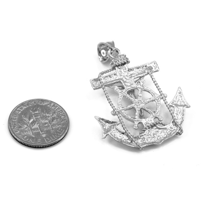 White Gold Mariner Anchor Cross Pendant