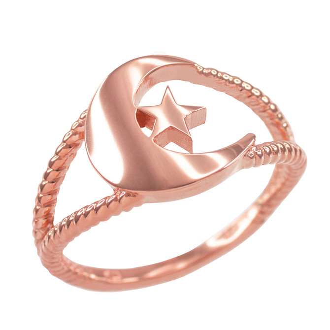 Rose Gold Crescent Moon Dainty Islamic Ring