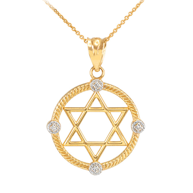 Gold Star of David Diamond Pendant Necklace