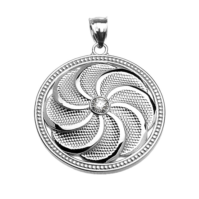 White Gold Armenian Eternity Shield Diamond Pendant Necklace