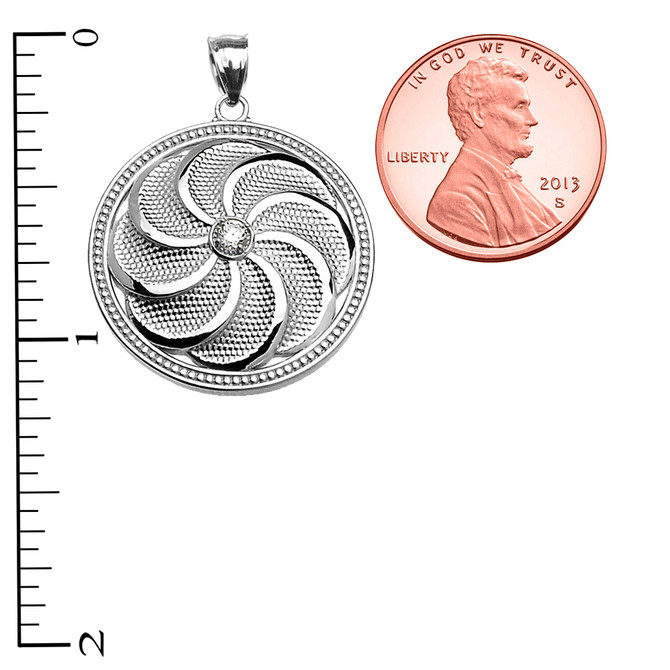 White Gold Armenian Eternity Shield Diamond Pendant Necklace