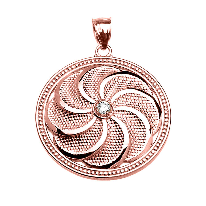 Rose Gold Armenian Eternity Shield Diamond Pendant Necklace