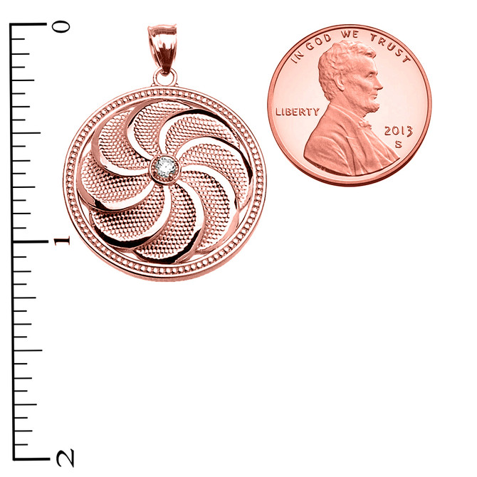 Rose Gold Armenian Eternity Shield Diamond Pendant Necklace