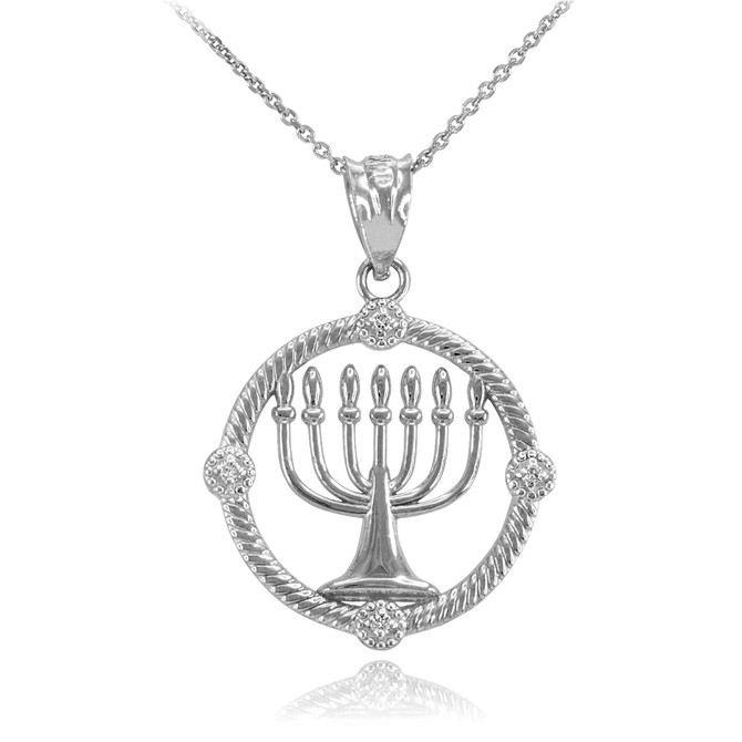 White Gold Menorah Necklace