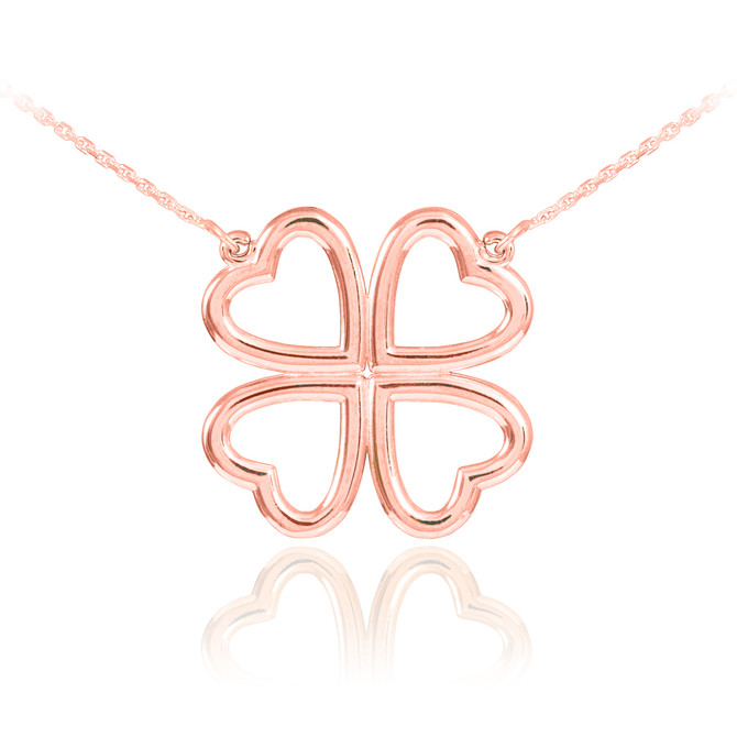 14K Rose Gold Four-Leaf Heart Clover Necklace