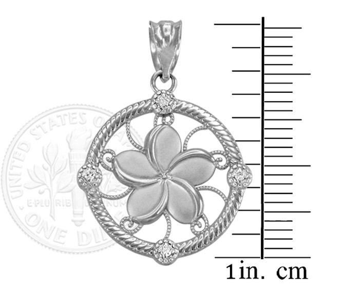 White Gold Hawaiian Plumeria Diamond Pendant Necklace