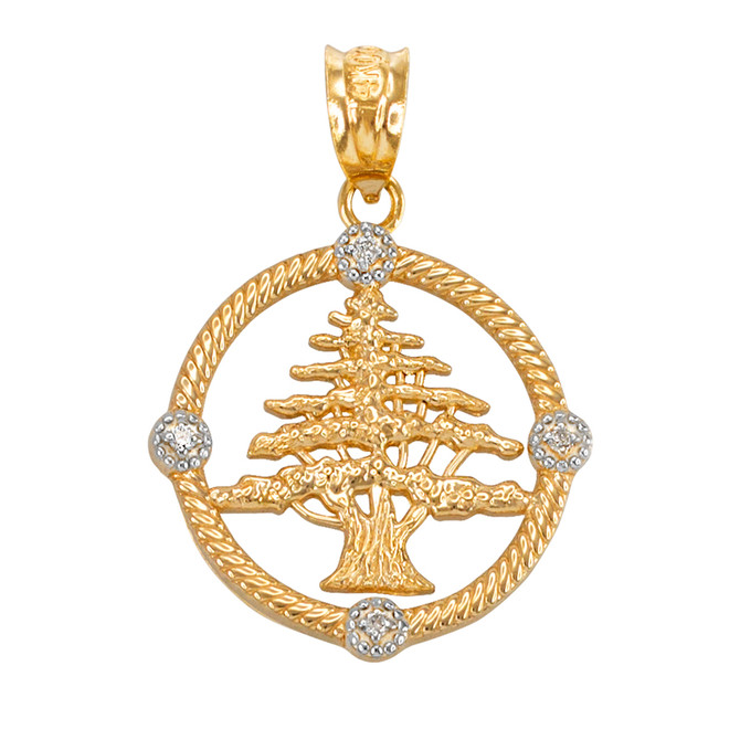 Gold Lebanon Cedar Tree Diamond pendant