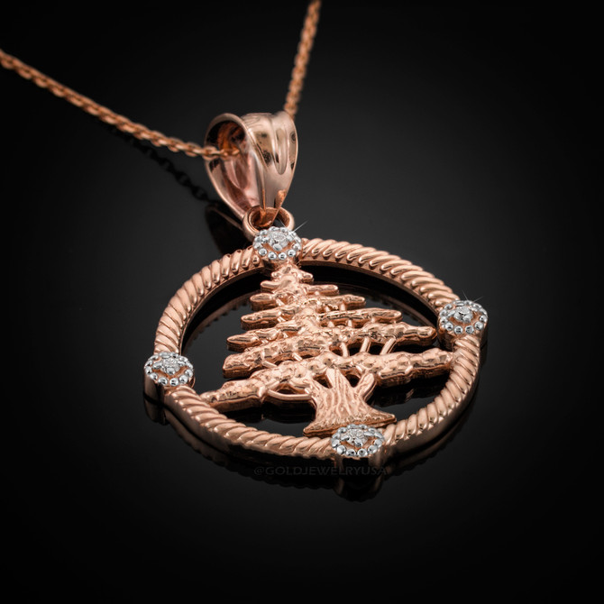 Rose Gold Cedar Tree Lebanon Necklace