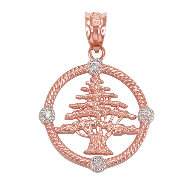 Rose Gold Cedar Tree of Lebanon Diamond Pendant Necklace
