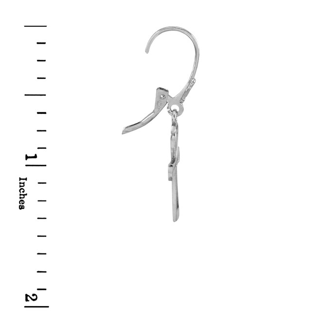 14K White Gold Egyptian Ankh Cross Earrings