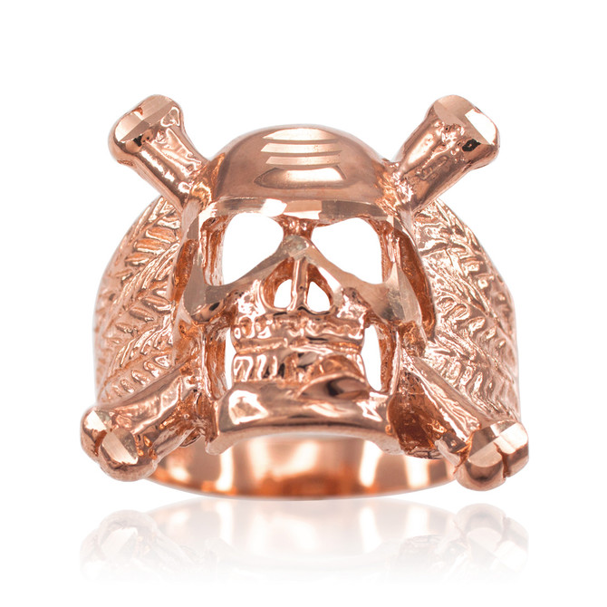 Rose Gold Skull and Bones Mens Biker Ring