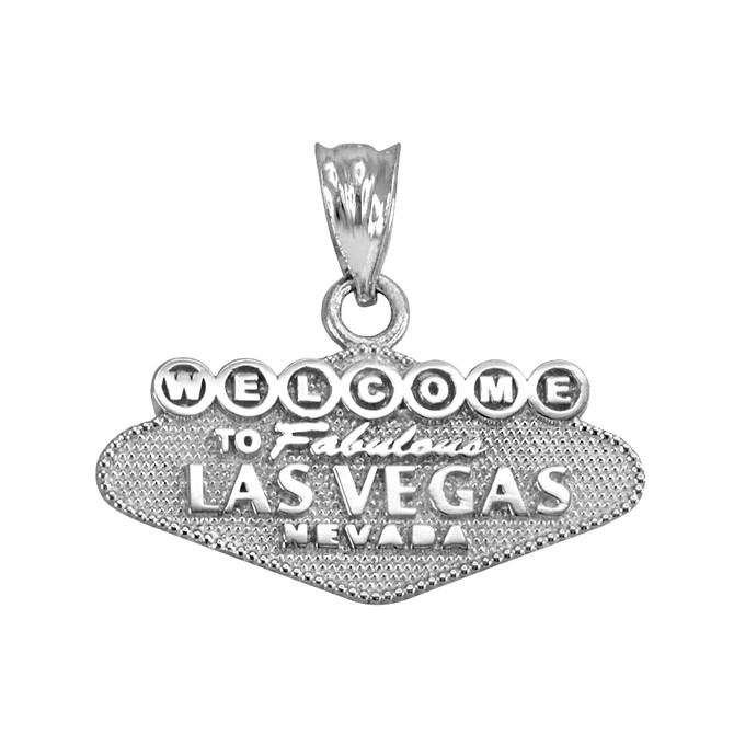 White Gold Welcome to Las Vegas Pendant Necklace