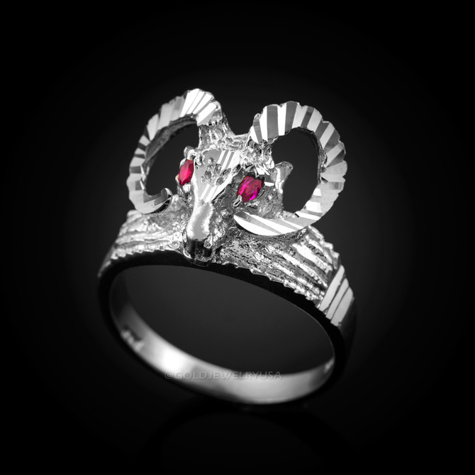 White Gold Ram's Head Ring