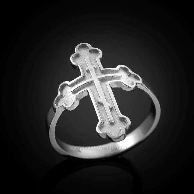 White gold rissian cross ring
