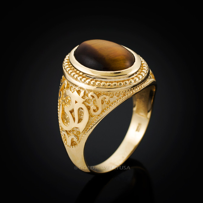 Mens Gold OM Ring.
Tiger Eye Om ring.