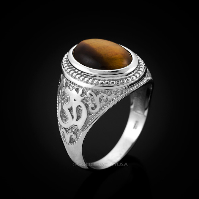 White Gold Om Ring.
Tiger Eye Men's Om ring.