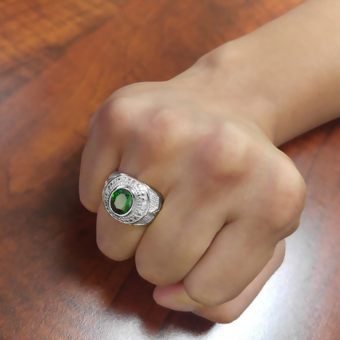 White Gold US Army Mens CZ Birthstone Ring