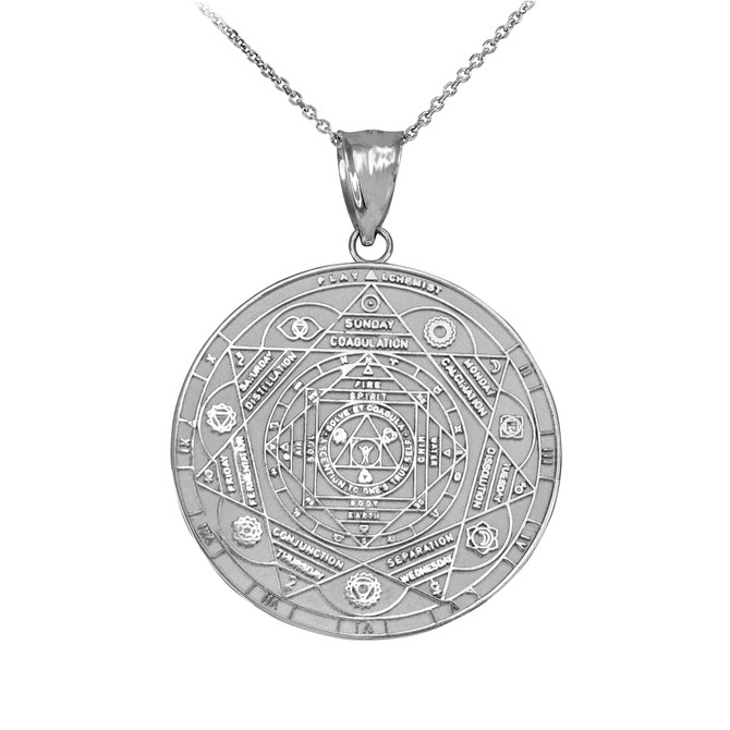 White Gold 7 Chakra Calendar Yoga Medallion Necklace