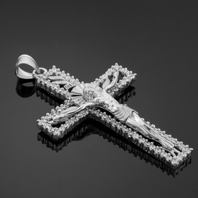White Gold Crucifix CZ Pendant