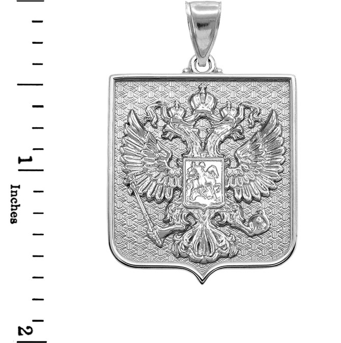 Solid White Gold Russian Federation Coat of Arms Badge Pendant