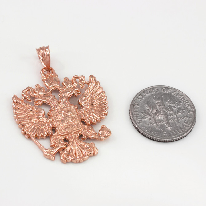 Rose Gold Russian Imperial Coat of Arms Double-Headed Eagle Slavic Pendant Necklace