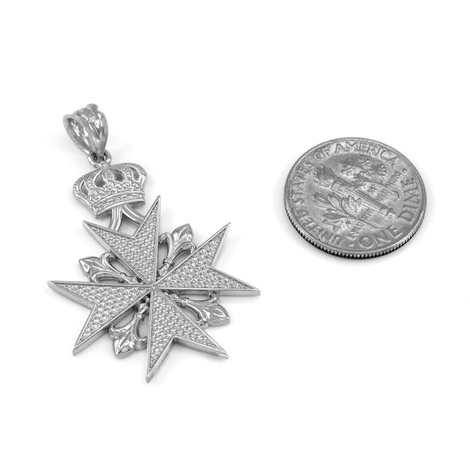 White Gold Imperial Maltese Cross Pendant Necklace