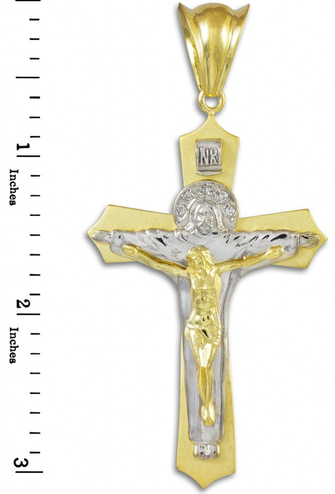 Two-Tone Gold Holy Trinity Crucifix Pendant