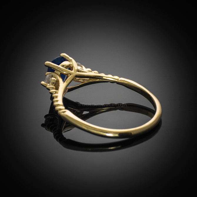Gold Rope Band Blue Sapphire White Topaz Stackable Promise Ring