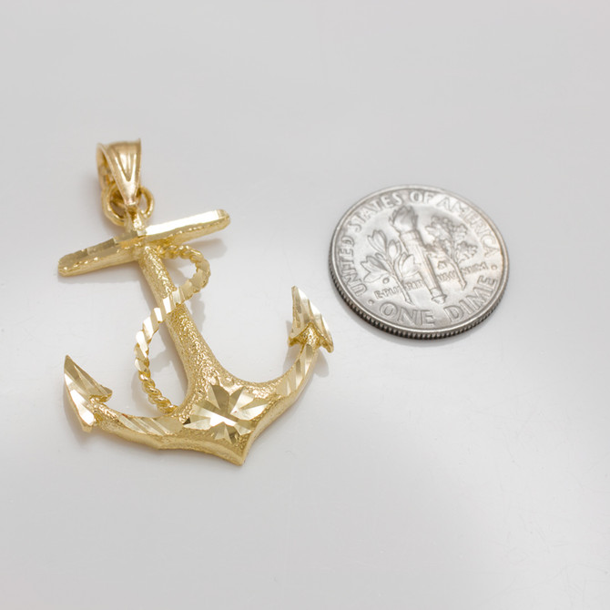 Textured Gold Mariner Anchor Pendant Necklace