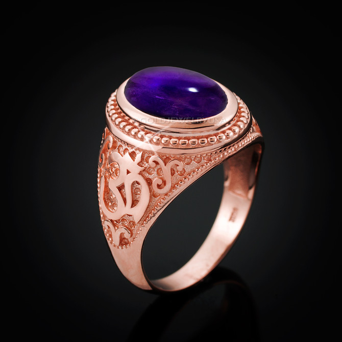 Rose Gold Om ring with Amethyst birthstone