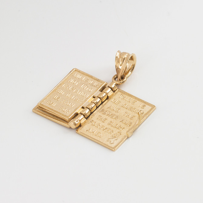Gold English Holy Bible 3D Christian Book Pendant Necklace