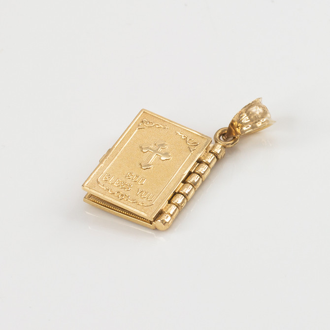 Gold English Holy Bible 3D Christian Book Pendant Necklace