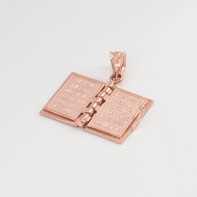 Rose Gold English Holy Bible 3D Christian Book Pendant Necklace