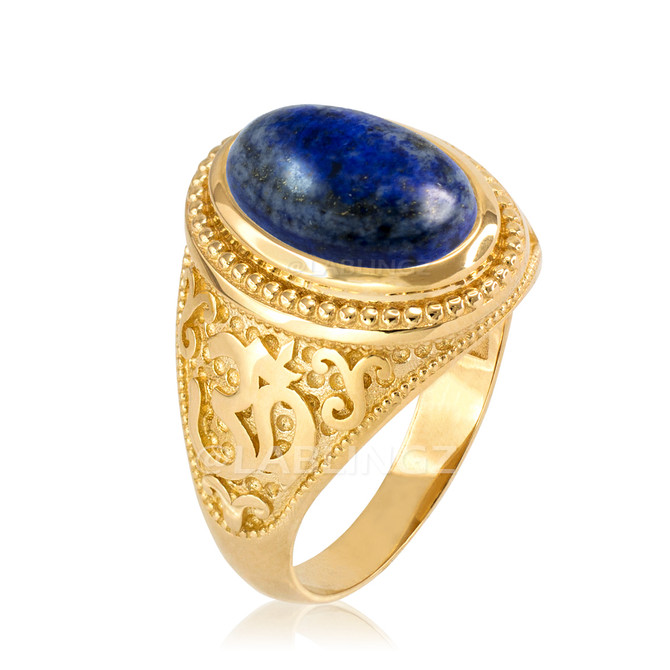 Gold Lapis Lazuli Om Ring