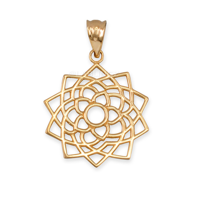 Gold Sahasrara Lotus Unity Chakra Open Yoga Pendant Necklace
