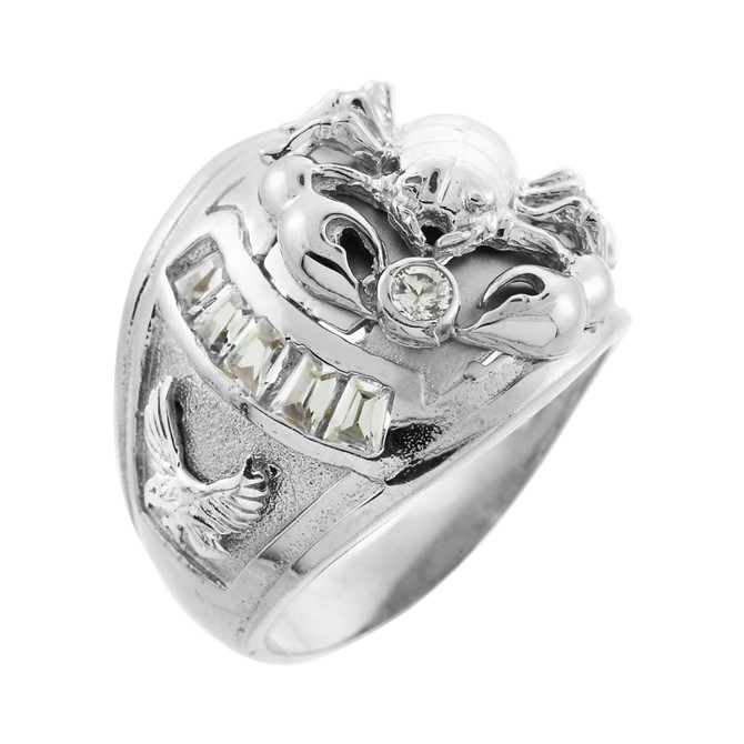White Gold Scorpion Men's CZ Ring