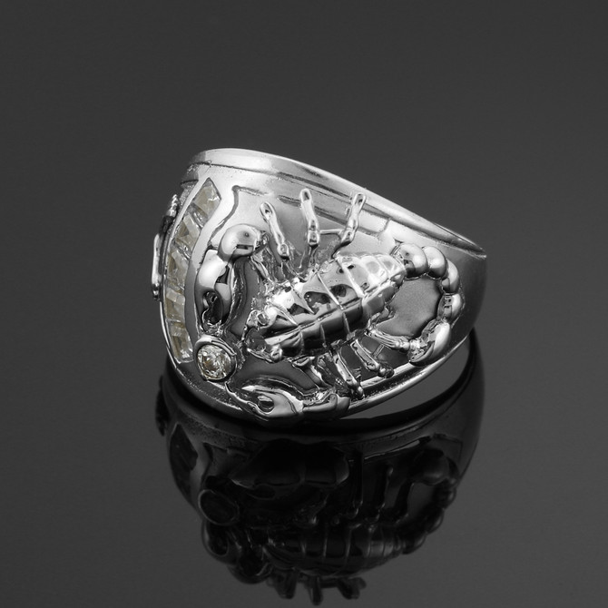 White Gold Scorpion Men's CZ Ring