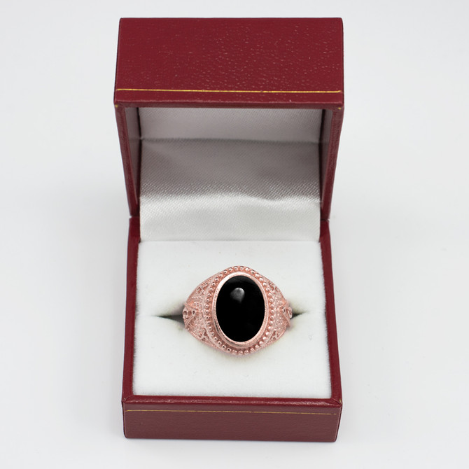 Rose Gold Masonic Onyx Gemstone Statement Ring
