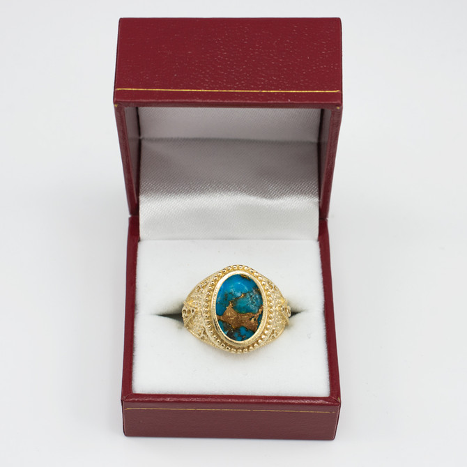 Yellow Gold Masonic Blue Copper Turquoise Statement Ring