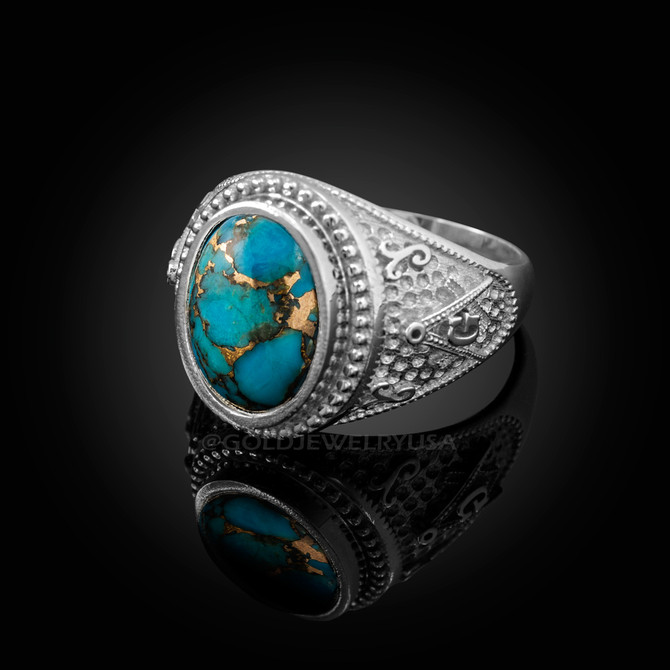 White Gold Masonic Blue Copper Turquoise Statement Ring