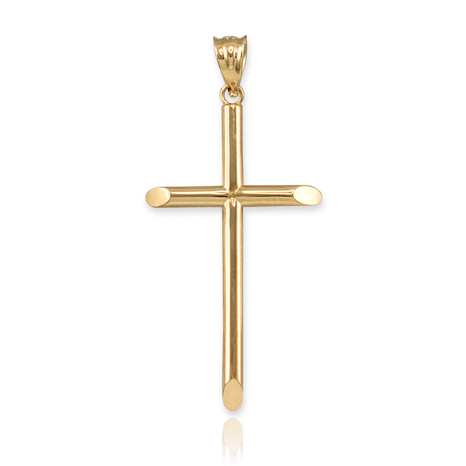 Polished Gold Plain Tube Cross Charm Necklace (S/M/L)