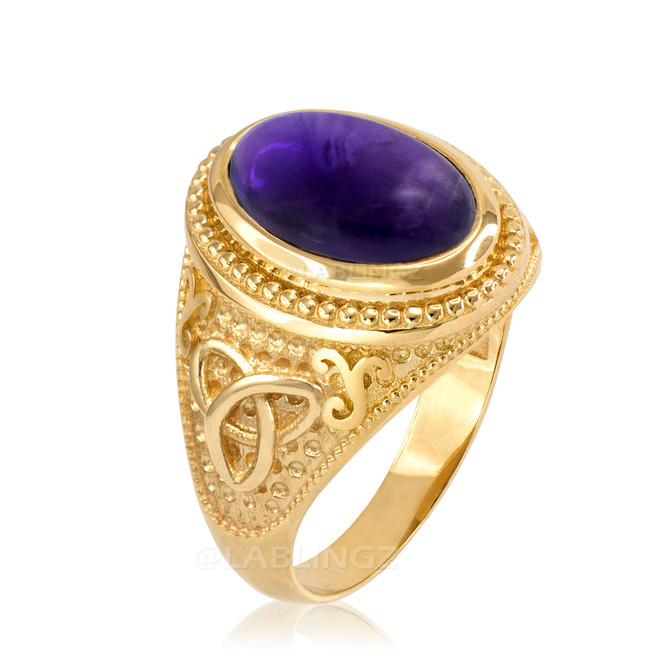 Gold Celtic Knot Band Purple Amethyst Cabochon Statement Ring