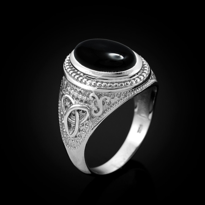 White Gold Celtic Knot Black Onyx Statement Ring